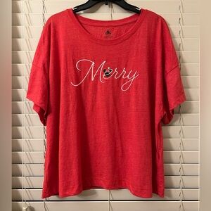 Disney Merry Red Minnie Mouse Cropped Shirt Women’s Large Christmas Embroidered